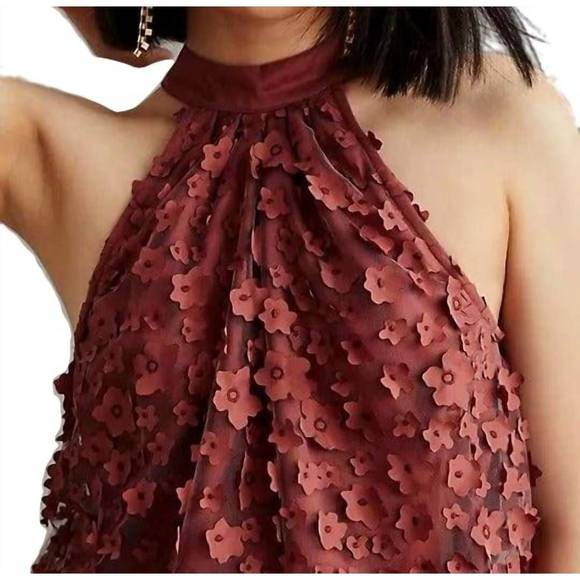 NEW EVA FRANCO floral halter top in red - Picture 2 of 5